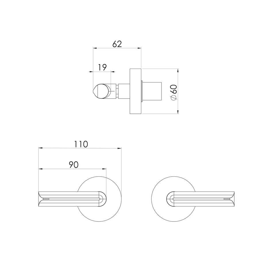 Vivid Slimline Plus Lever Wall Top Assemblies  scaled line drawing
