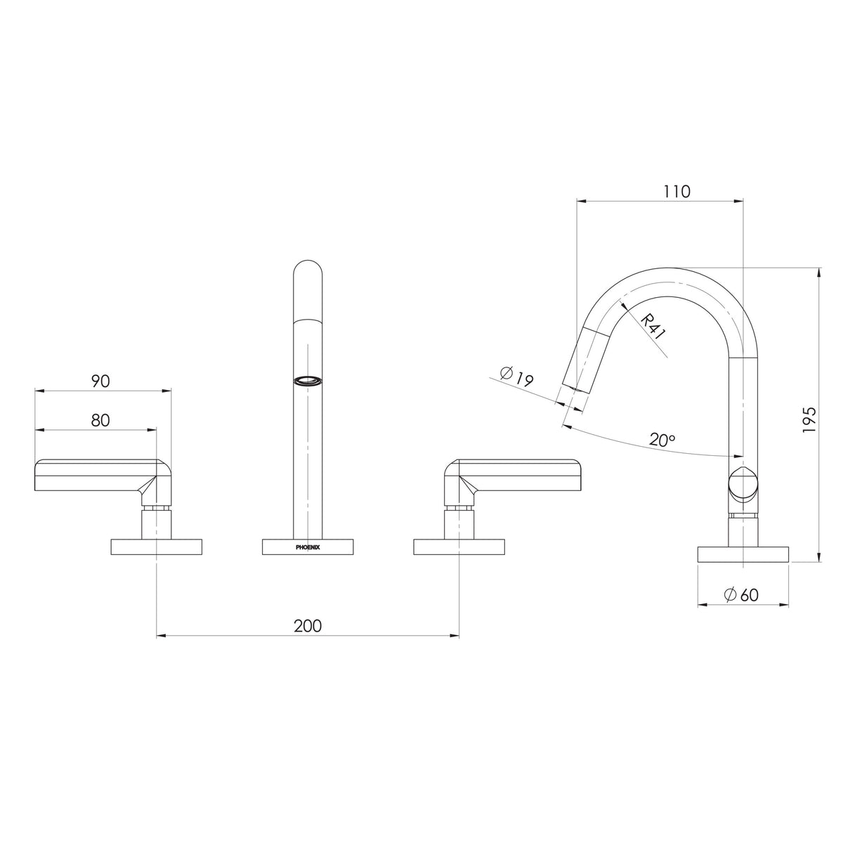 Vivid Slimline Plus Lever Basin Set  scaled line drawing
