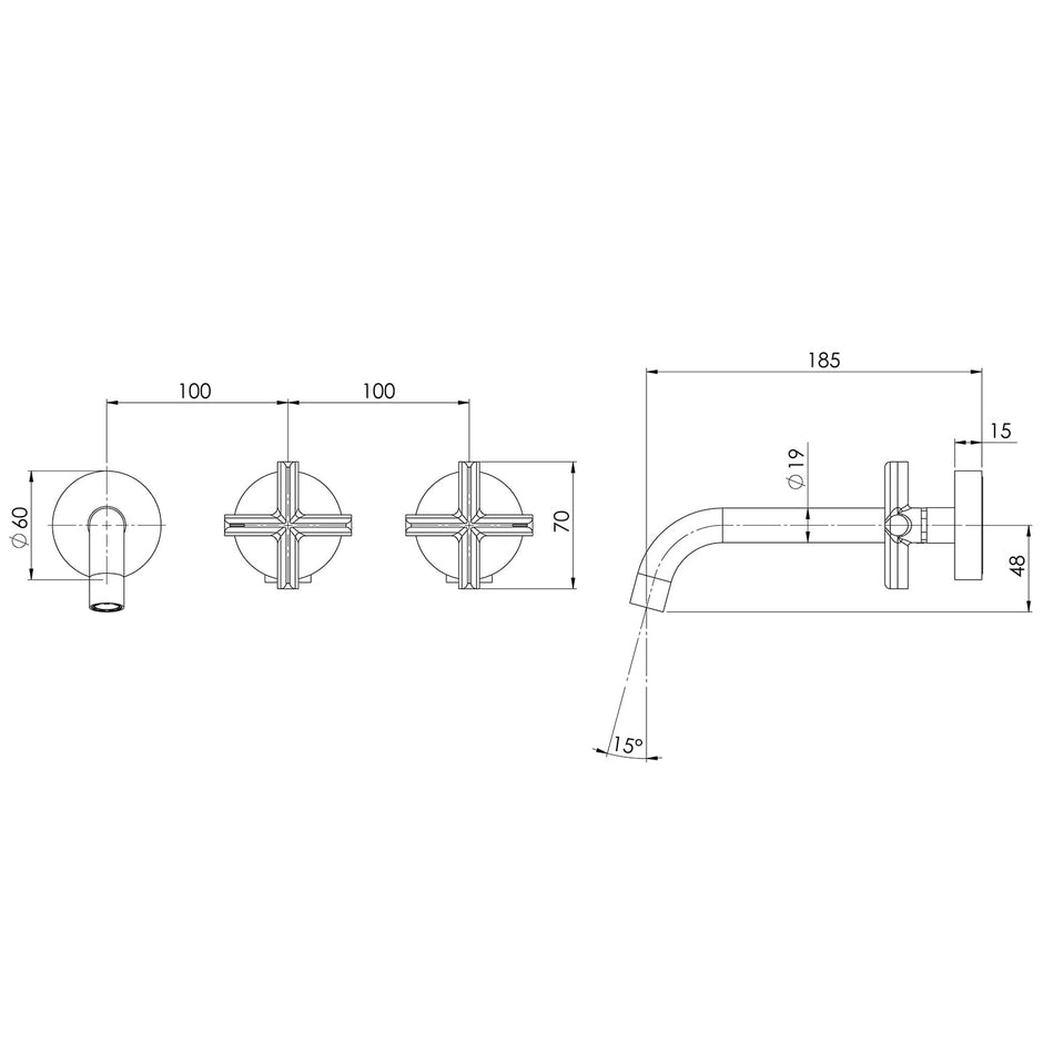 _Vivid_Slimline_Plus_Wall_Basin_Bath_Hostess_Set_180mm_Line_Drawing1 line drawing