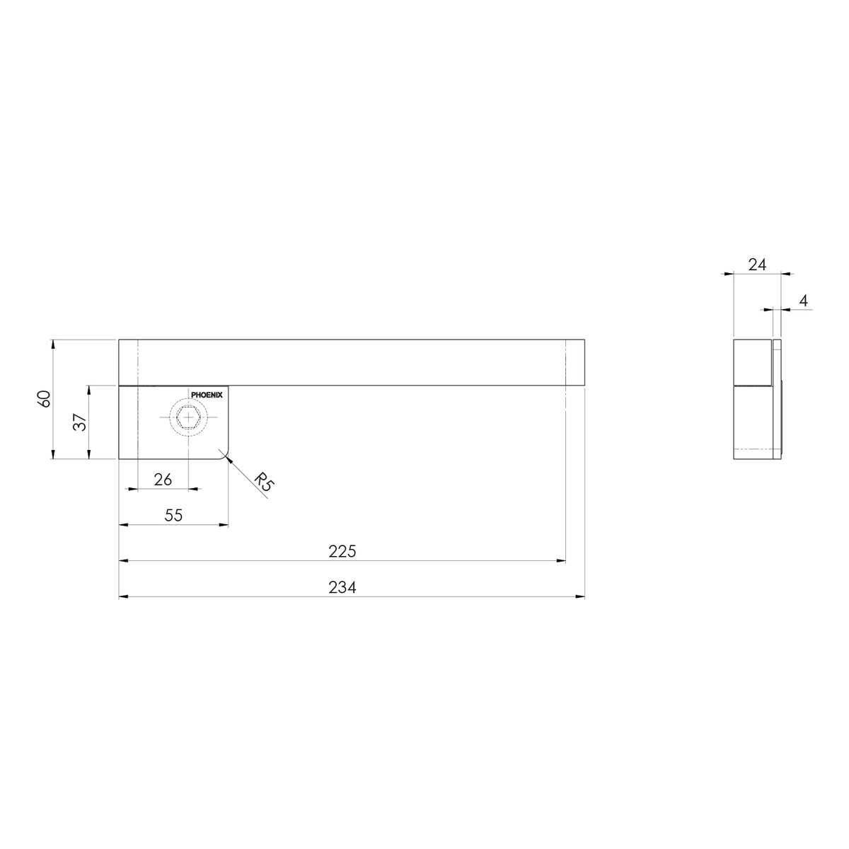 Designer Swivel Outlet Square line drawing