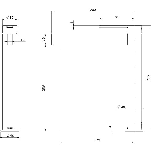 Phoenix Lexi MKII Vessel Mixer line drawing