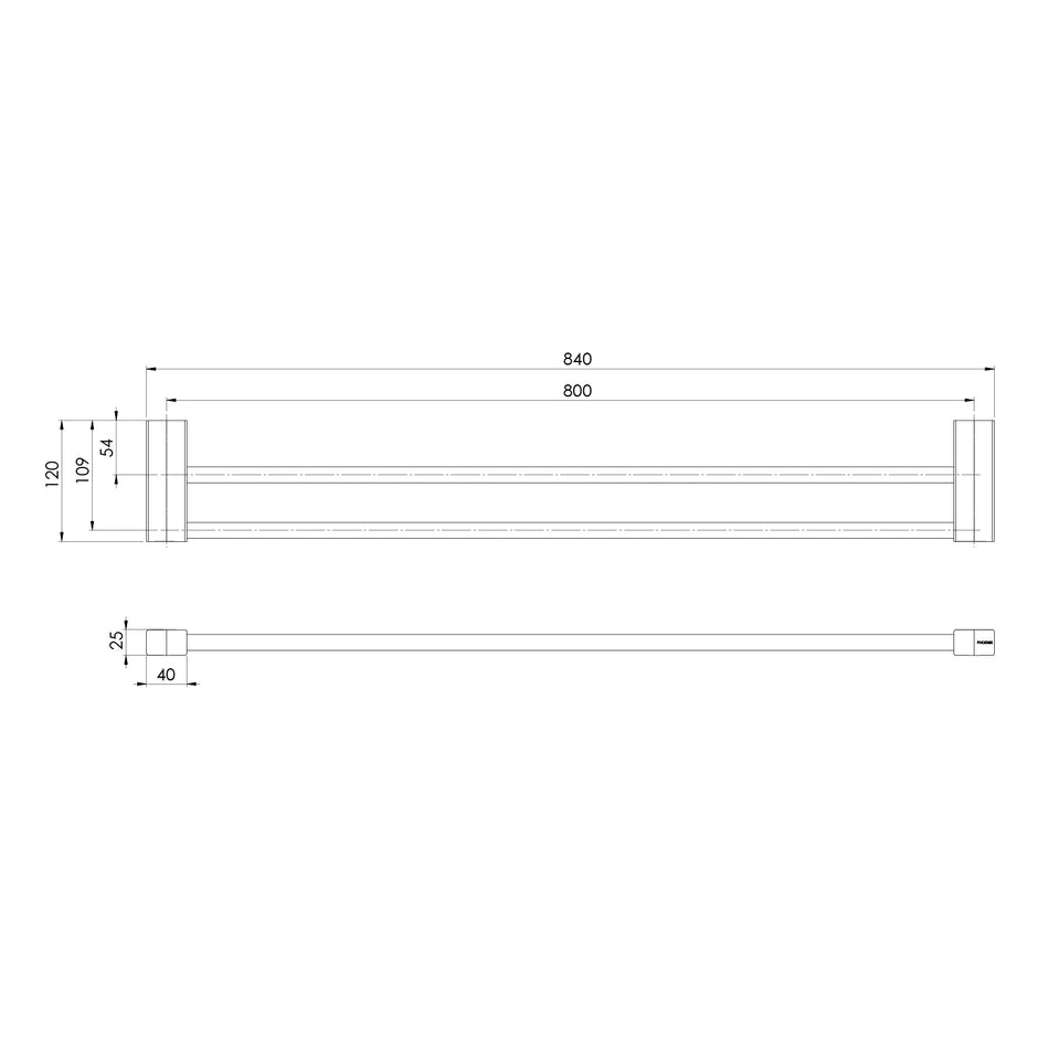Lexi MKII Double Towel Rail 800mm line drawing