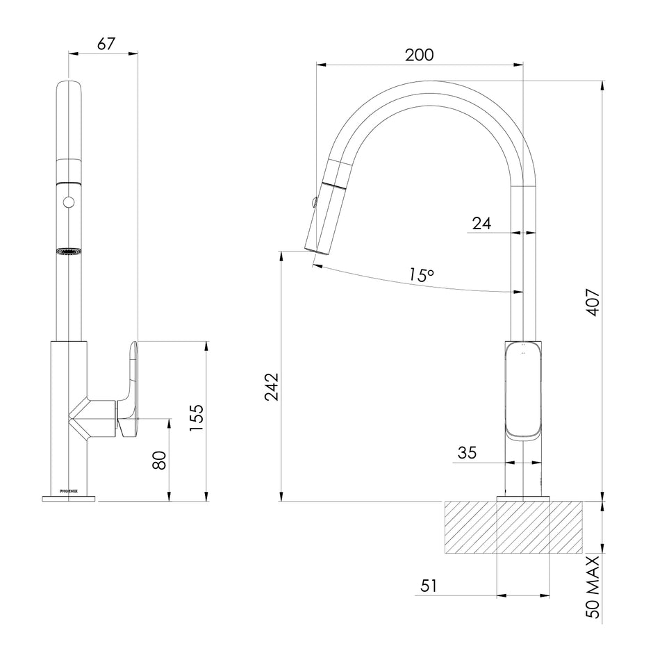 Nuage Pull Out Sink Mixer line drawing