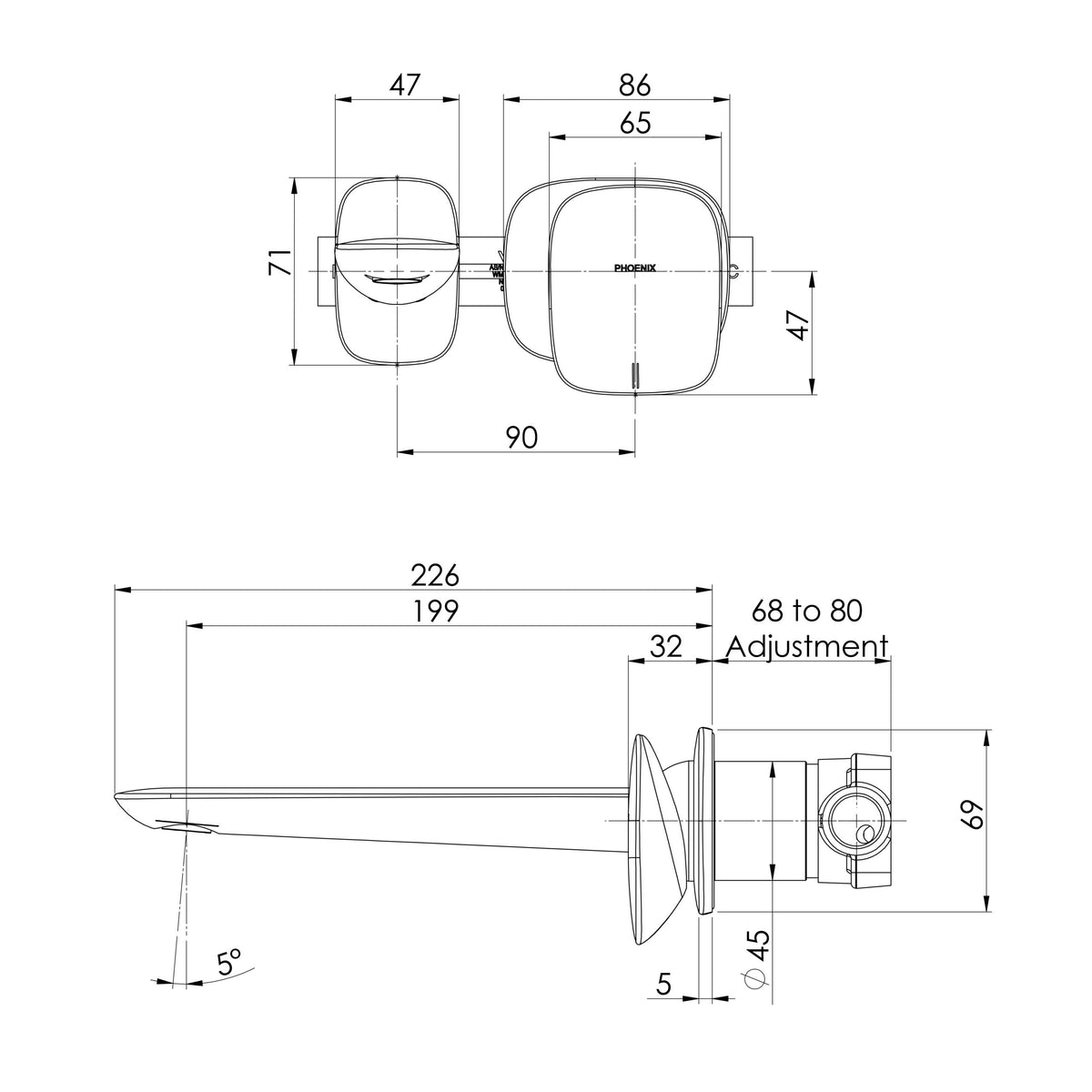 Nuage Wall Mixer Set 200mm  scaled line drawing