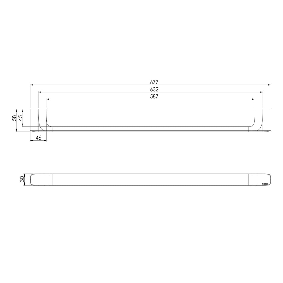 Nuage Single Towel Rail 600mm  scaled line drawing