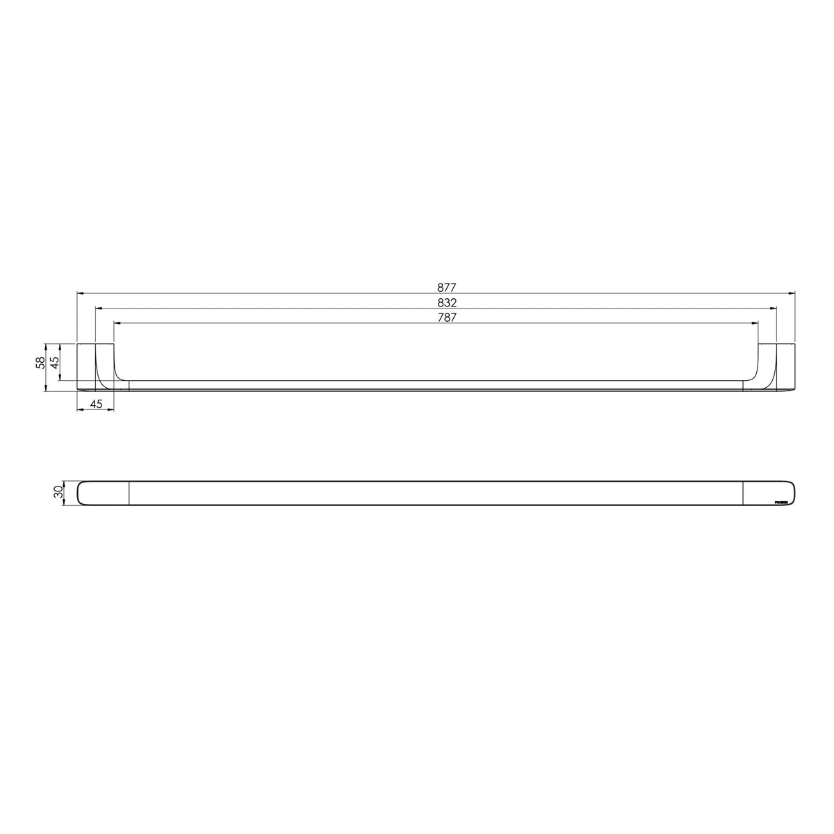 Nuage Single Towel Rail 800mm  scaled line drawing