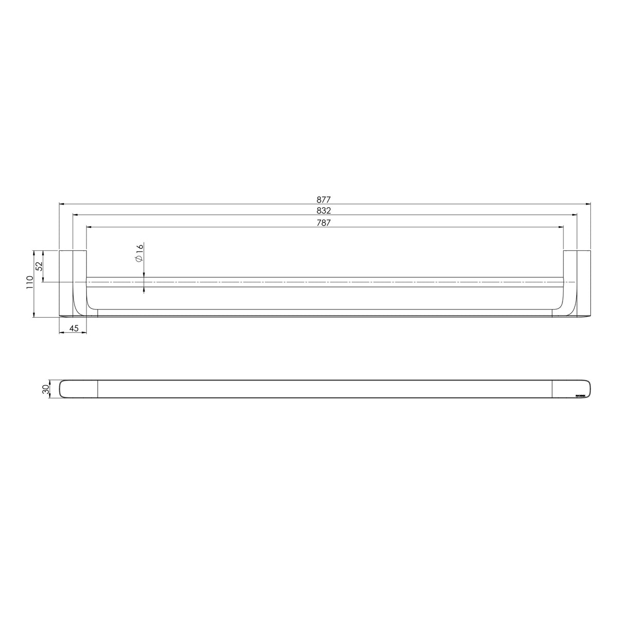 Nuage Double Towel Rail 800mm  scaled line drawing