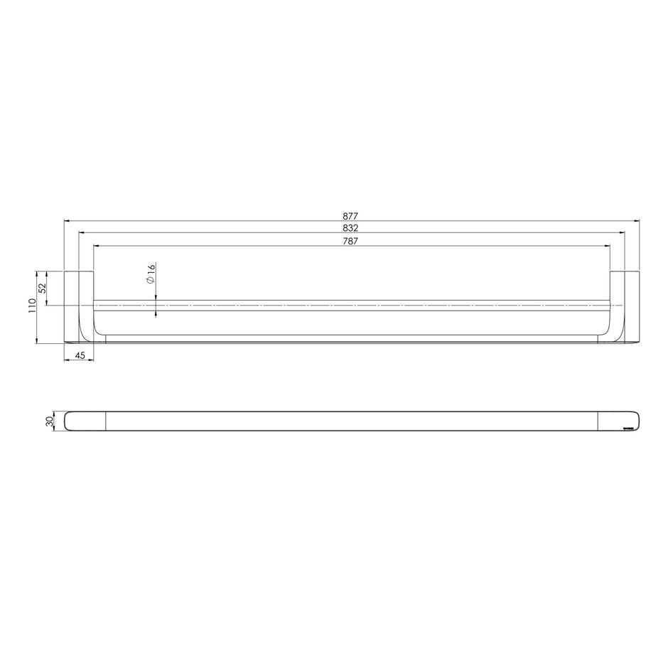 Nuage Double Towel Rail 800mm  scaled line drawing