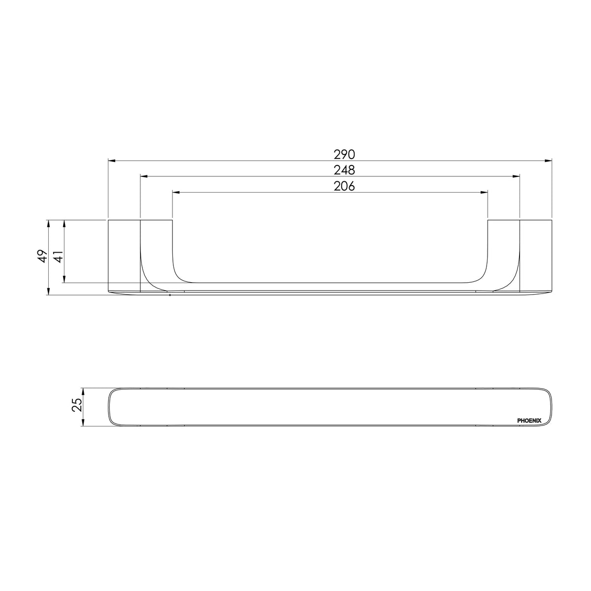 Nuage Hand Towel Rail  scaled line drawing