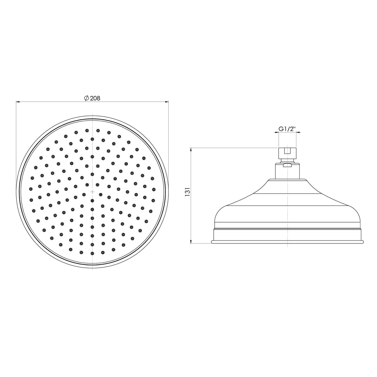 Cromford Shower Rose 200mm_ 1 line drawing