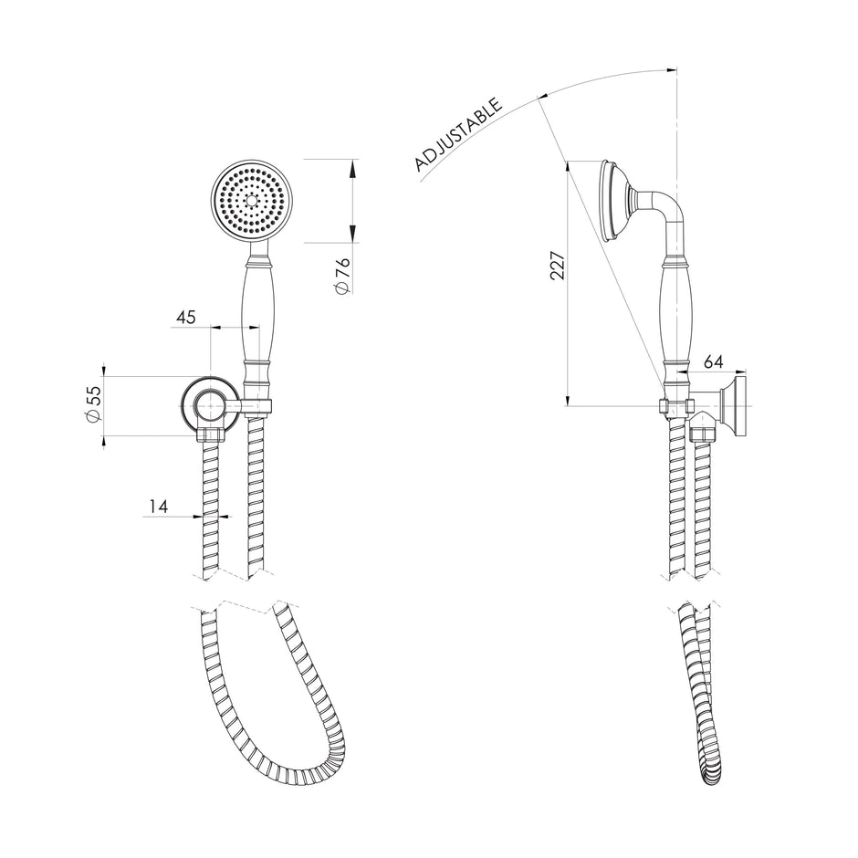 Cromford Hand Shower  scaled line drawing