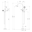 Cromford Floor Mounted Bath Mixer with Hand Shower line drawing