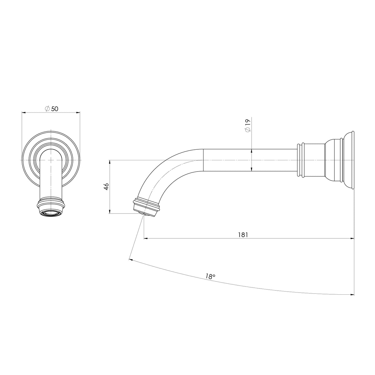 Cromford Wall Outlet line drawing