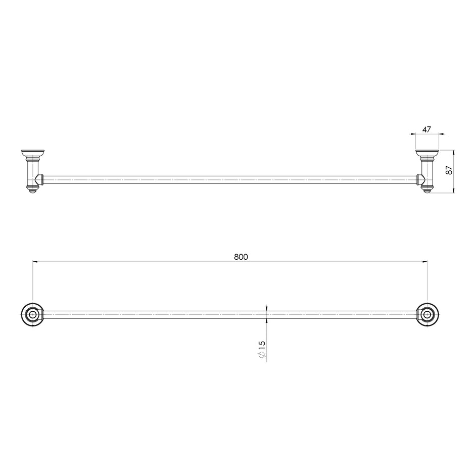 Cromford Single Towel Rail 800mm line drawing