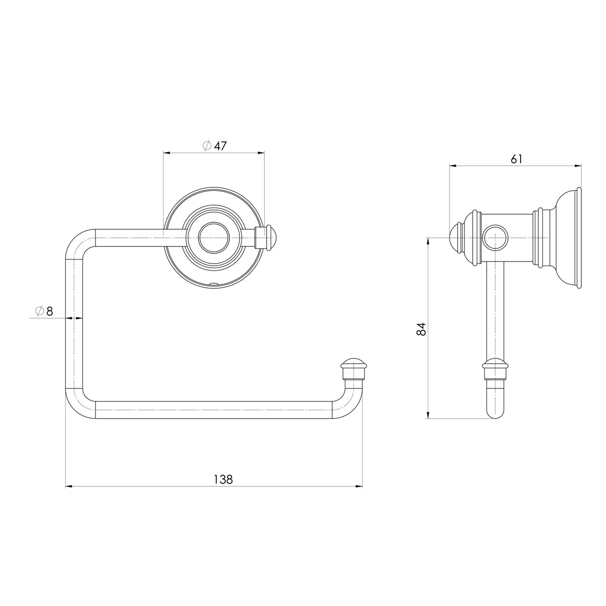 Cromford Toilet Roll Holder Assem  scaled line drawing