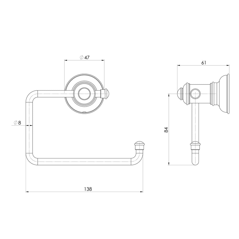 Cromford Toilet Roll Holder Assem  scaled line drawing