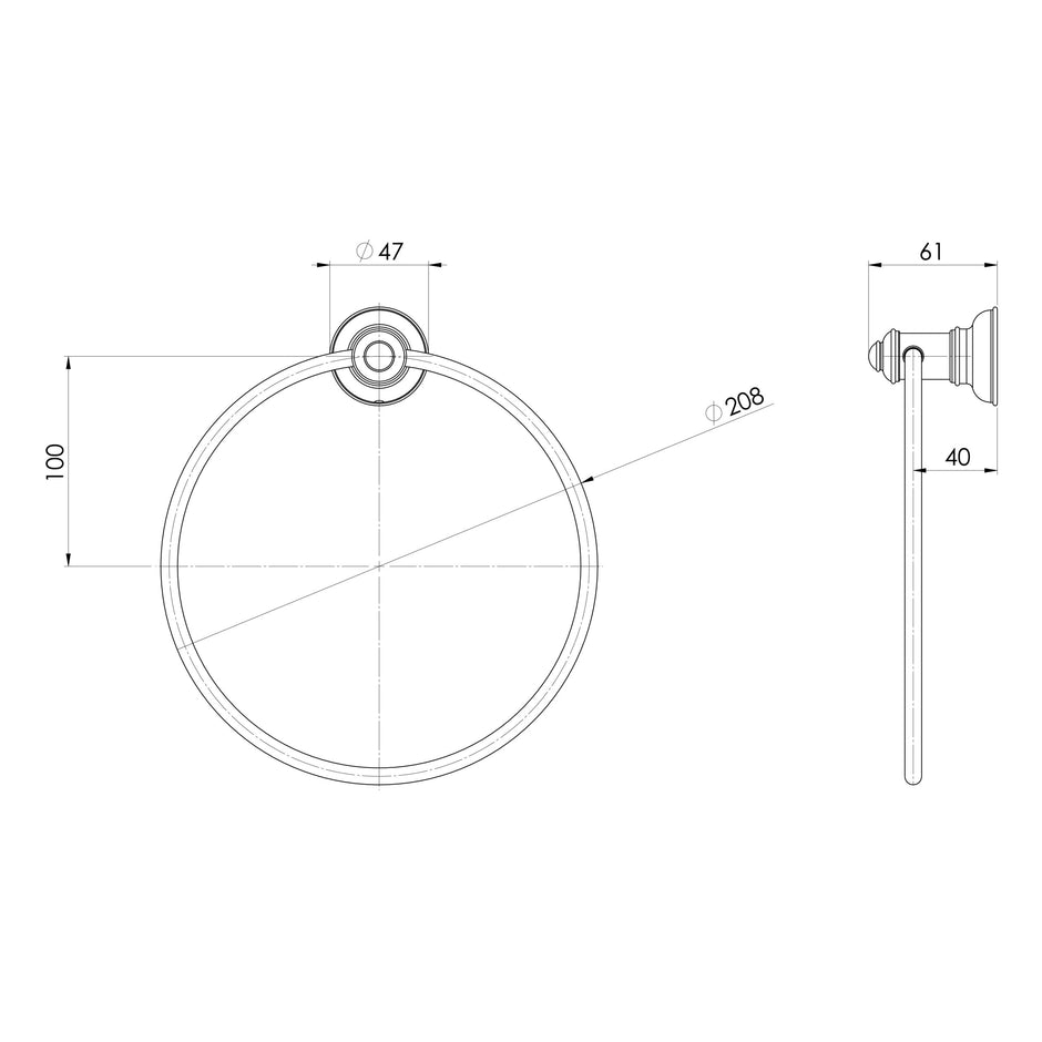 Cromford Hand Towel Holder Assem  scaled line drawing