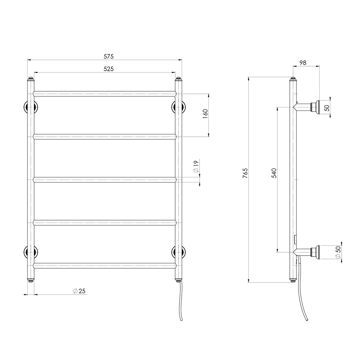 Cromford Heated Towel Ladder Assem line drawing