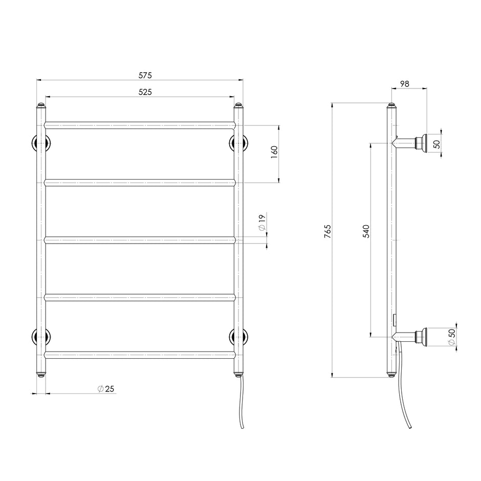 Cromford Heated Towel Ladder Assem line drawing
