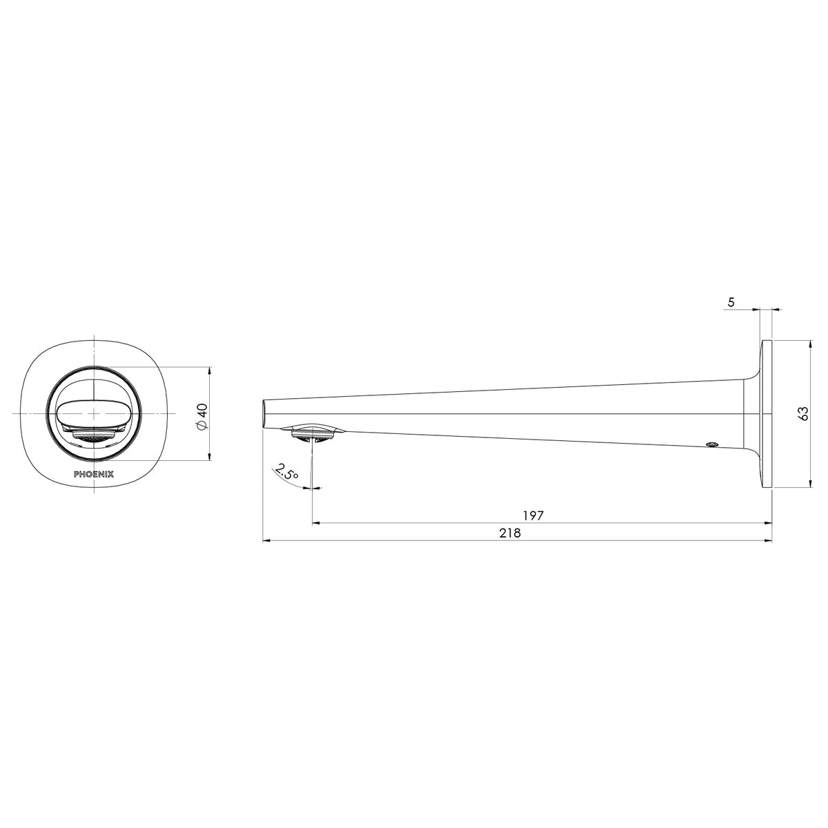 Vask Wall Basin Bath Outlet 200mm line drawing