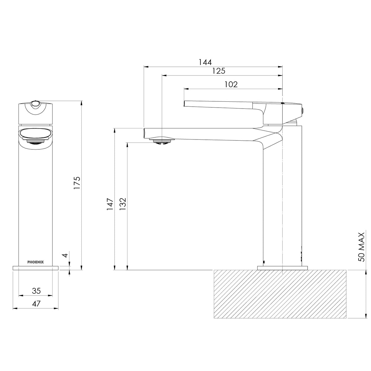 Vask Basin Mixer line drawing