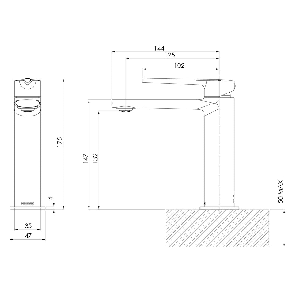 Vask Basin Mixer line drawing