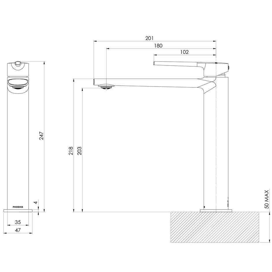 Vask Vessel Mixer line drawing