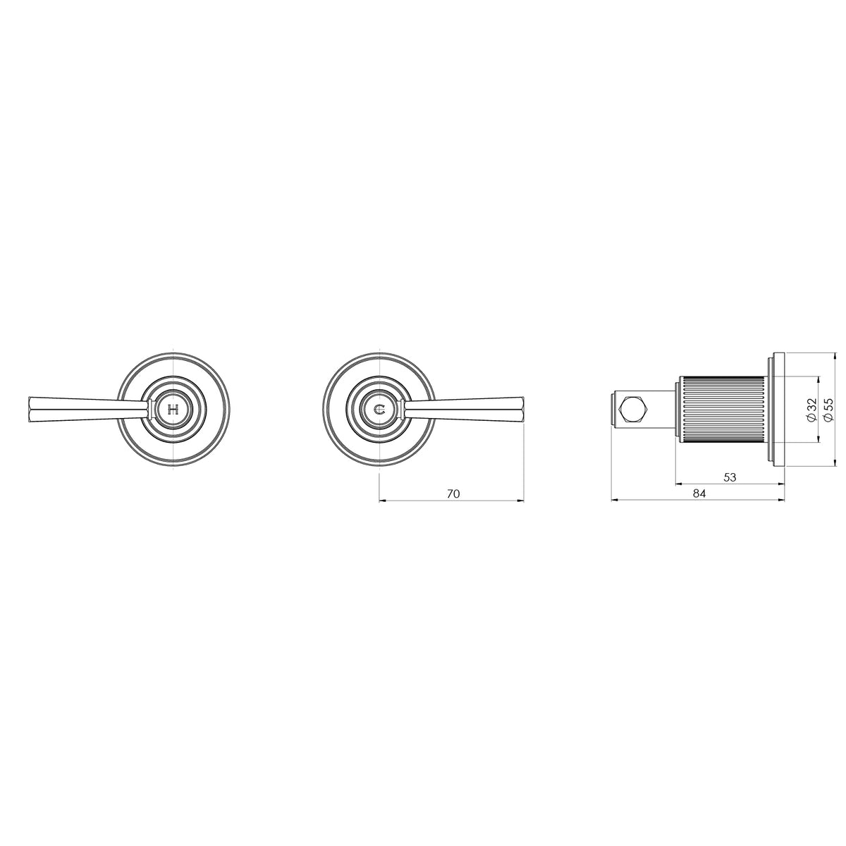 Wiltern Wall Top Assemblies Extended Spindles line drawing