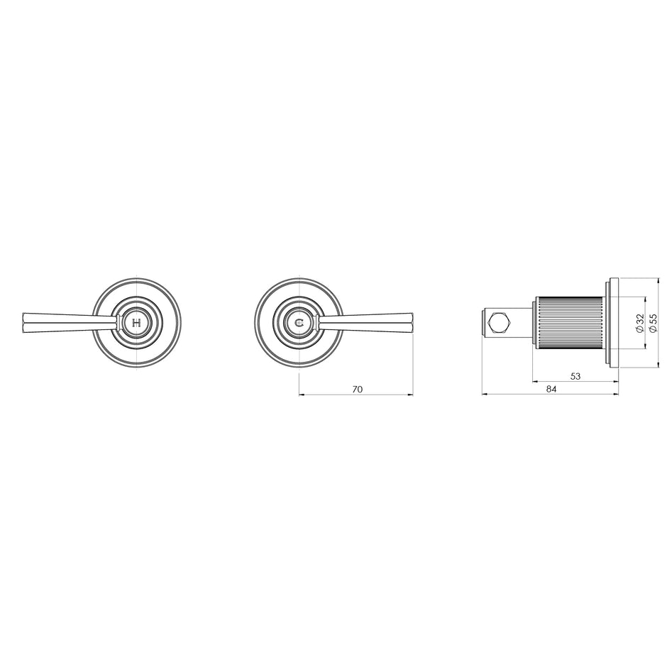 Wiltern Wall Top Assemblies Extended Spindles line drawing