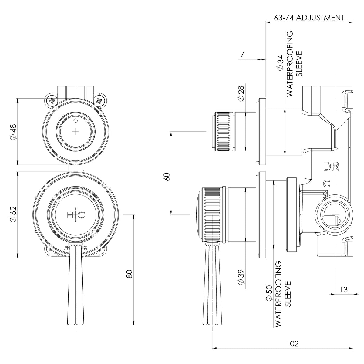_Wiltern SwitchMix Shower Bath Diverter Mixer Fit Off Kit line drawing