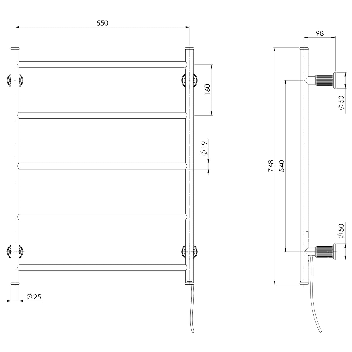 _Wiltern Heated Towel Ladder_ line drawing