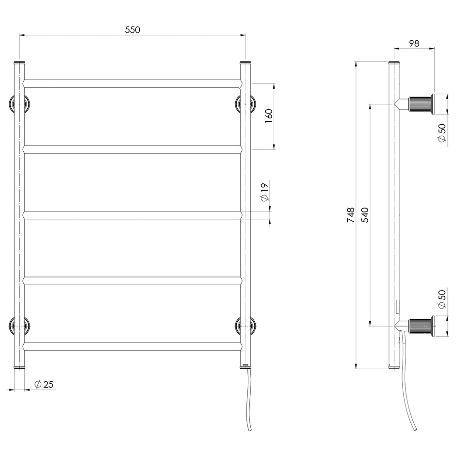 _Wiltern Heated Towel Ladder_ line drawing
