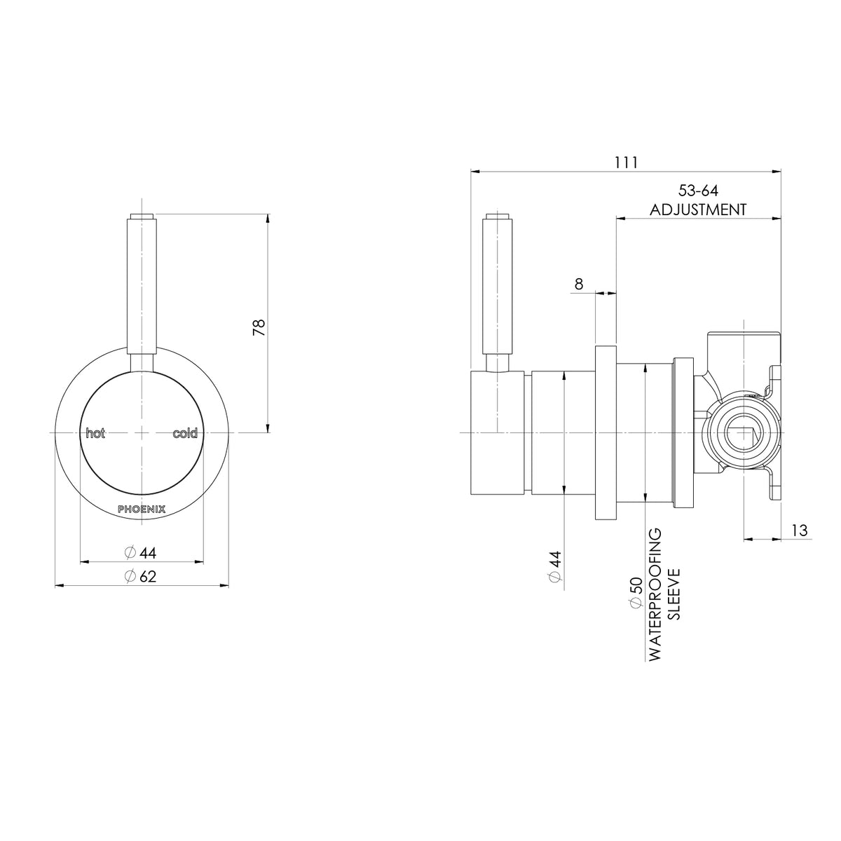 Vivid MKII SwitchMix Shower Wall Mixer Pin Up line drawing