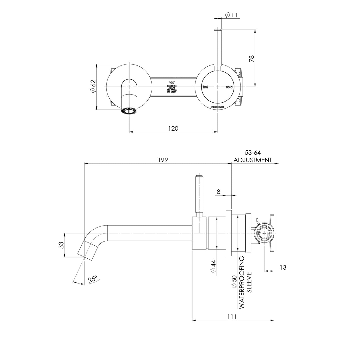 Vivid MKII SwitchMix Wall Basin Bath Mixer Set Pin Up line drawing