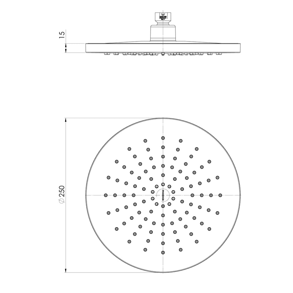 Vivid MKII Shower Rose 250mm LINEDRAWING line drawing