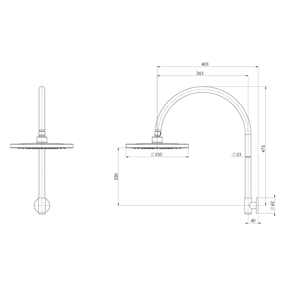 Vivid MKII High Rise Shower Arm Rose line drawing