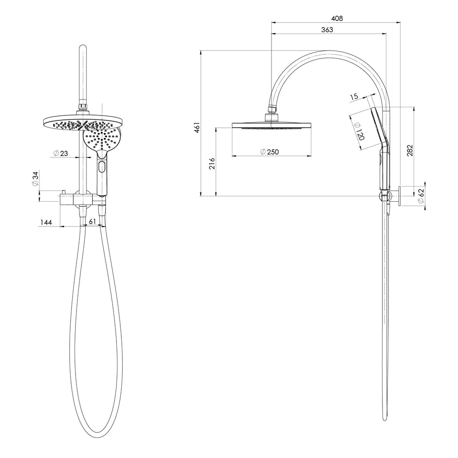 Vivid MKII Compact Twin Shower line drawing