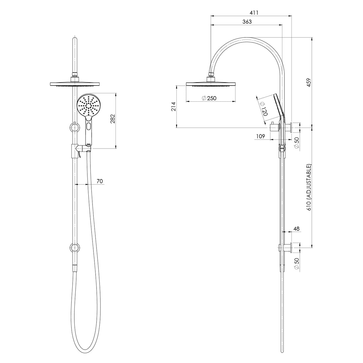 Vivid MKII Twin Shower line drawing
