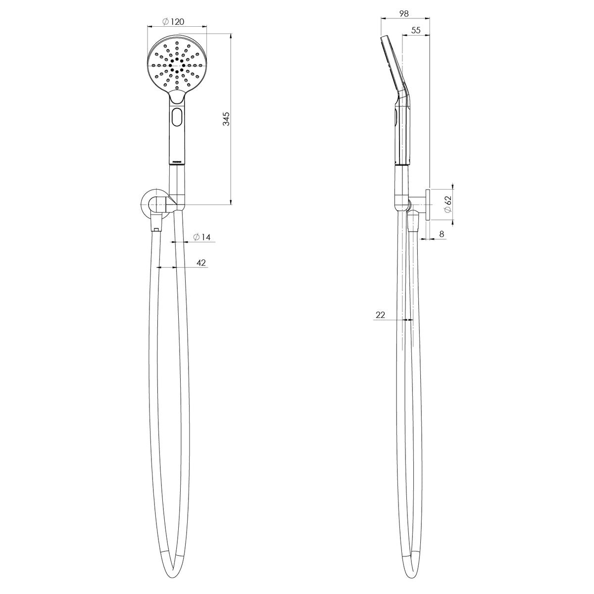 Vivid MKII Hand Shower line drawing