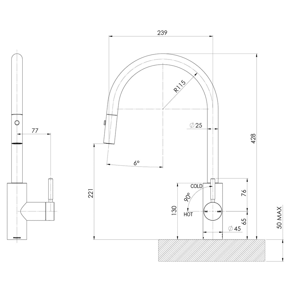 Vivid MKII Pull Out Sink Mixer 2F GN  1 line drawing