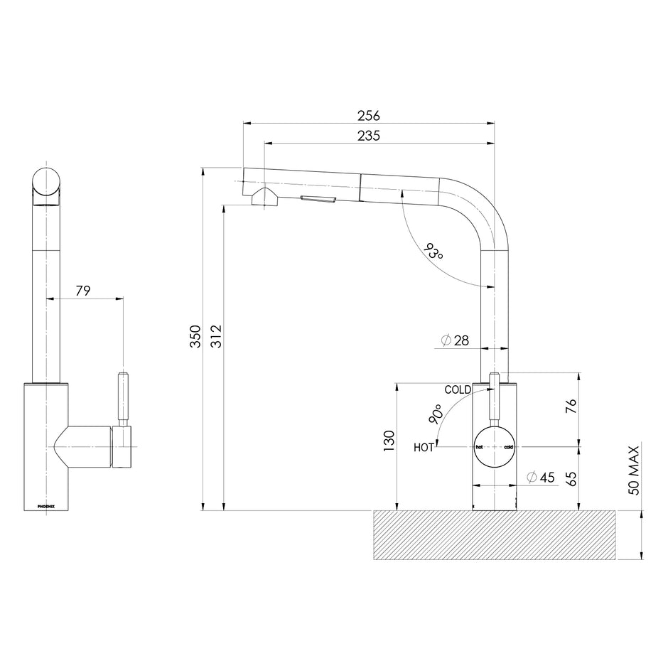Vivid MKII Pull Out Sink Mixer 2F L Shape  1 line drawing