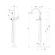 Vivid MKII Floor Mounted Bath Mixer W Hand Shower line drawing