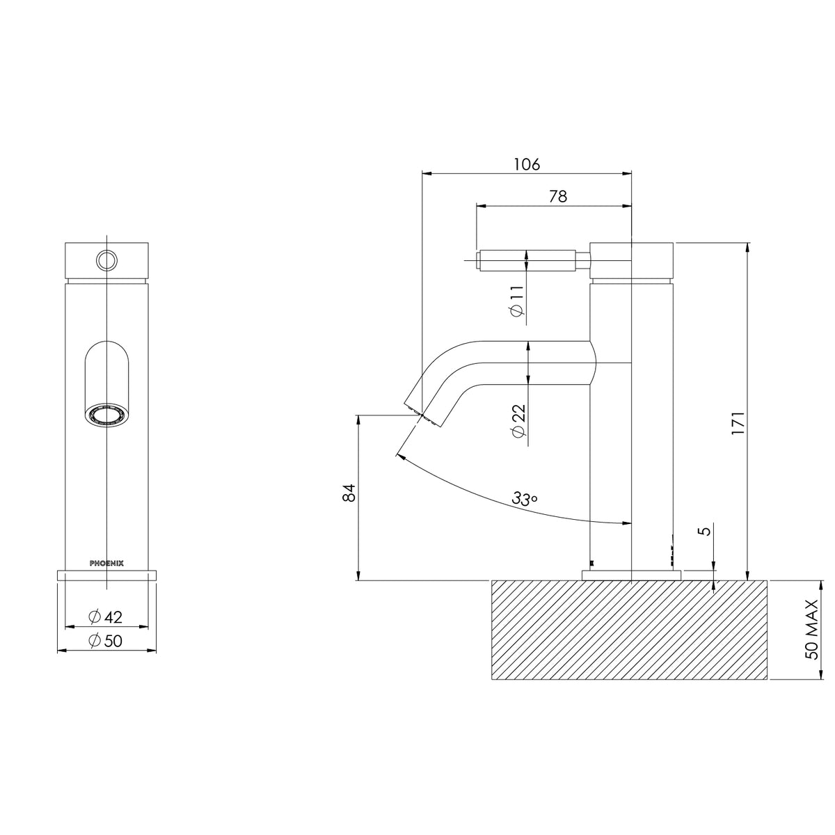 Vivid MKII Basin Mixer line drawing