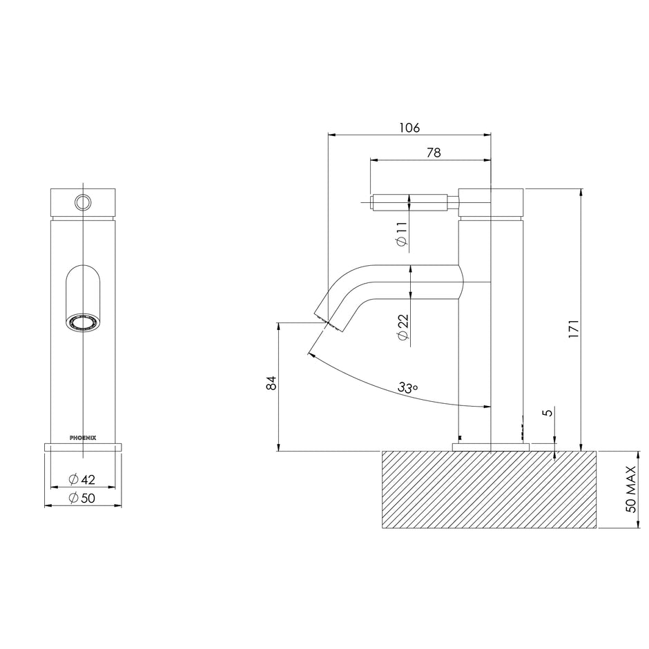 Vivid MKII Basin Mixer line drawing