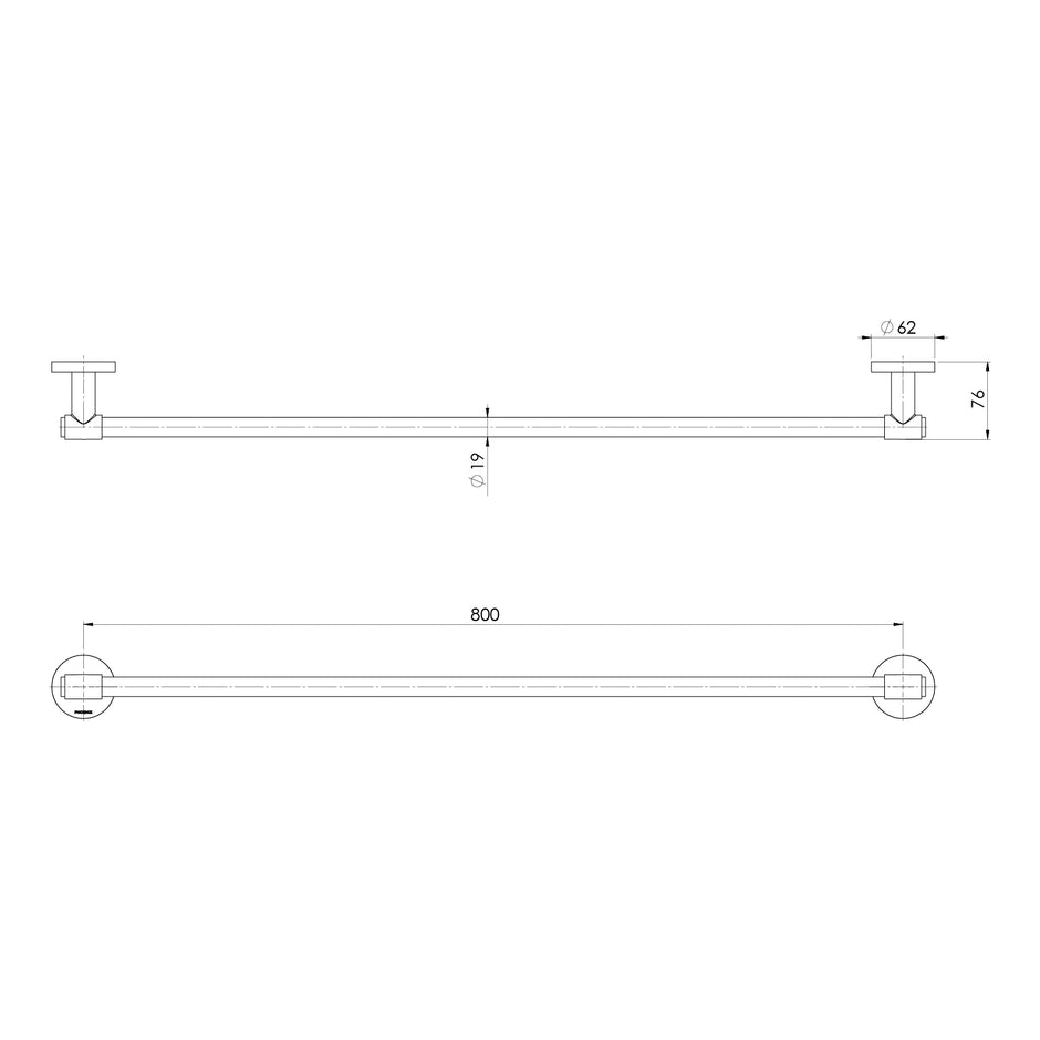 Vivid MKII Single Towel Rail 800mm line drawing