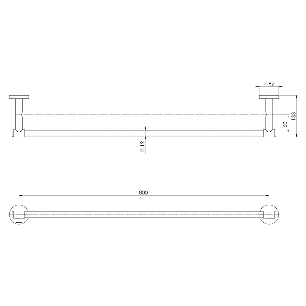 Vivid MKII Double Towel Rail 800mm line drawing