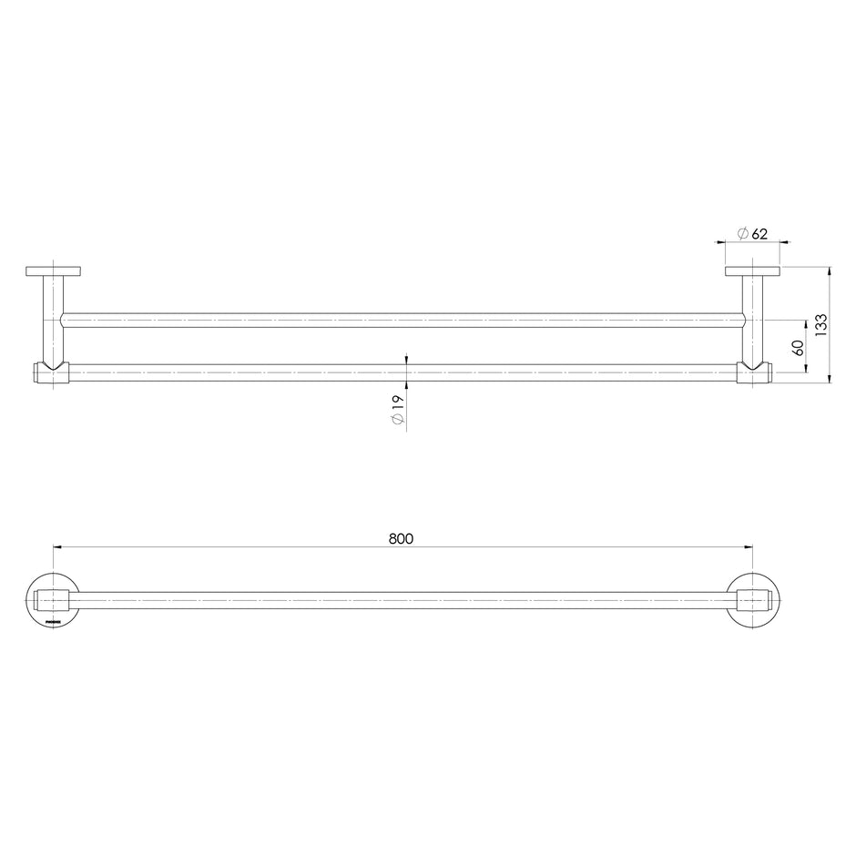 Vivid MKII Double Towel Rail 800mm line drawing