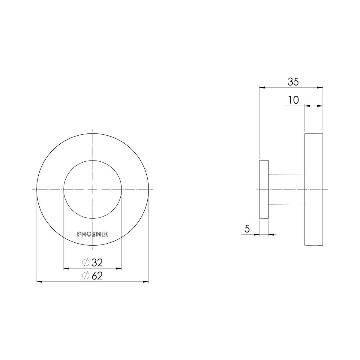 Vivid MKII Robe Hook line drawing