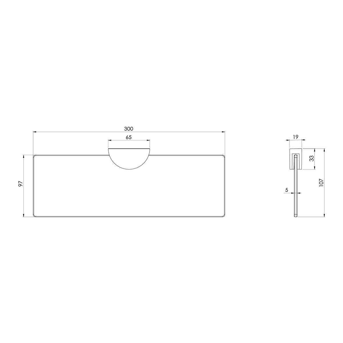 Vivid MKII Glass Shower Shelf line drawing