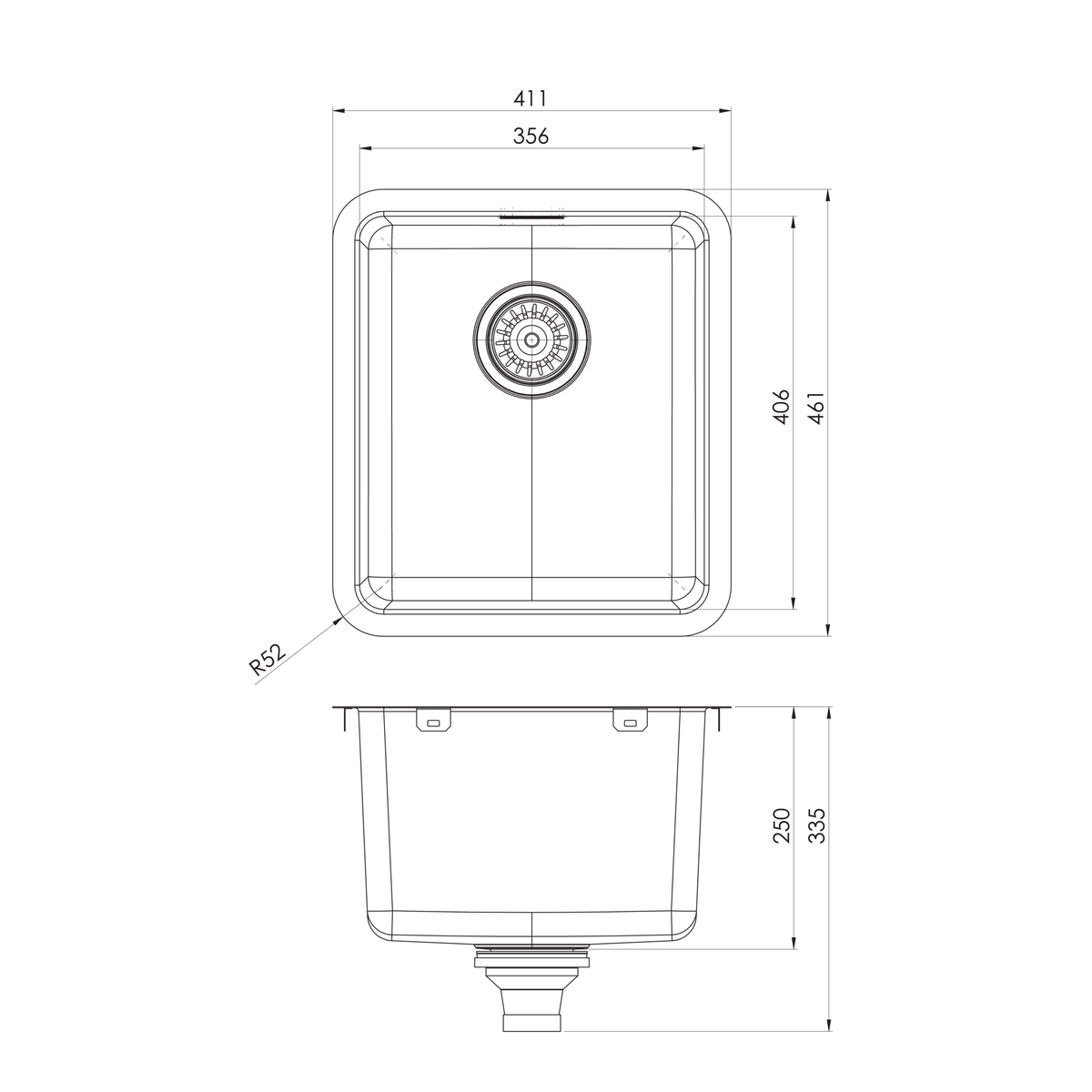 Series Laundry Sink W Overflow  scaled line drawing